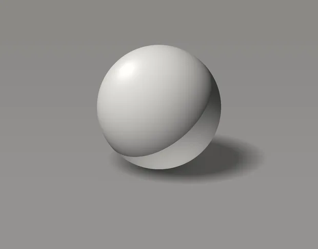 The same sphere with the reflected light overstated so that it is lighter than the halftone, making the form read as a flat crescent with a glowing rim instead of a solid ball.